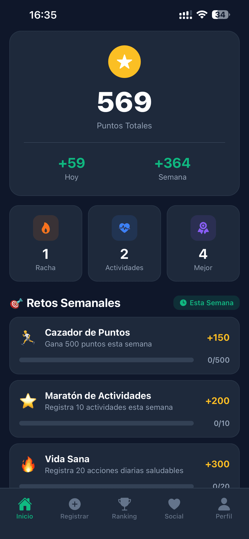 Pantalla de inicio GamiFitUp